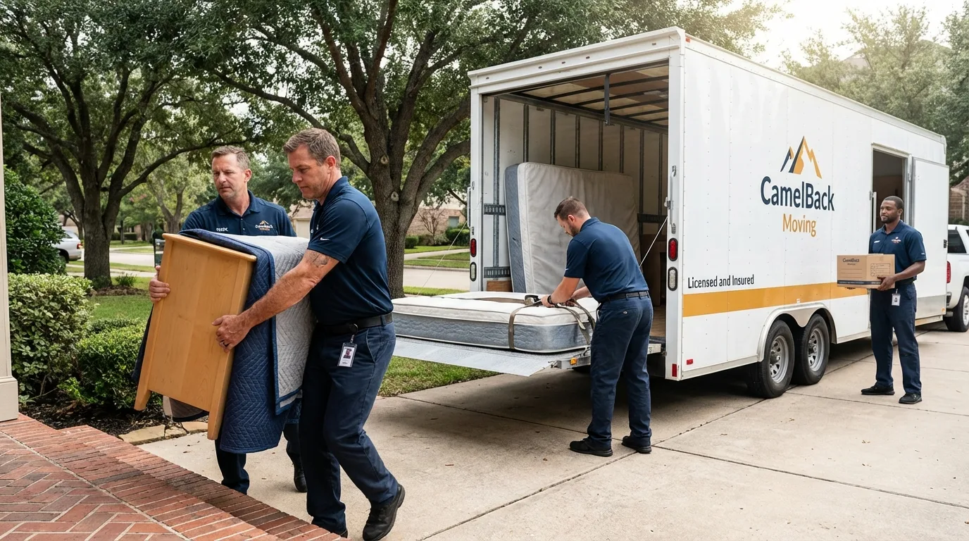 Crew loading residential truck for cross-state move from Canisteo, NY